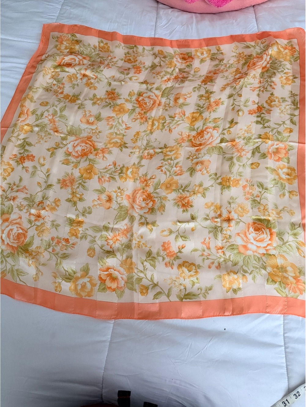Hardy Amies Vintage Floral Square Scarf with Orange Border